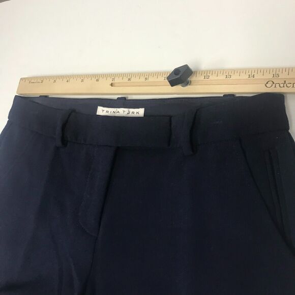 Trina Turk Pants Womens 4 Navy Blue Flat Front Mid Rise Pockets Trouser - Picture 6 of 9